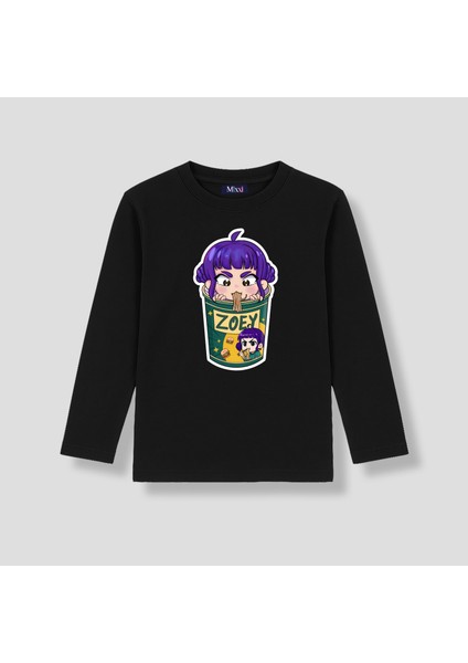 Kpop Demon Hunters Huntrix Zoey Uzun Kollu Baskılı Kız Çocuk Tişört (4-13 Yaş)