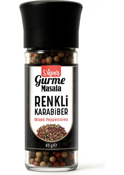 Renkli Karabiber Taneleri 45 gr – Cam Değirmen Kapak – Kırmızı, Yeşil, Beyaz ve Siyah Karabiber Karışımı