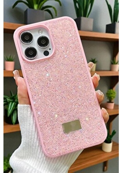 iPhone 14 Pro Max Uyumlu – Elmas Tasarımlı, Pembe Taşlı, Işıltılı Pırlanta Silikon Kılıf