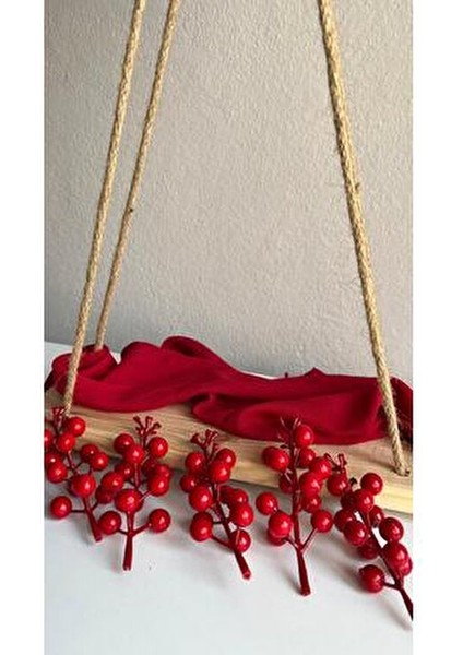 Kırmızı Yılbaşı Çiçeği Yapay Kokina Çiçeği Kiraz Dalı 5 Adet