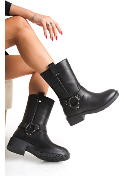 Ceruvylth Kadın Kısa Çizme 00128803 Siyah Platin