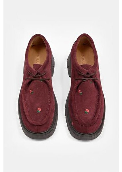 Freya Bordo Süet Hakiki Deri Kadın Loafer