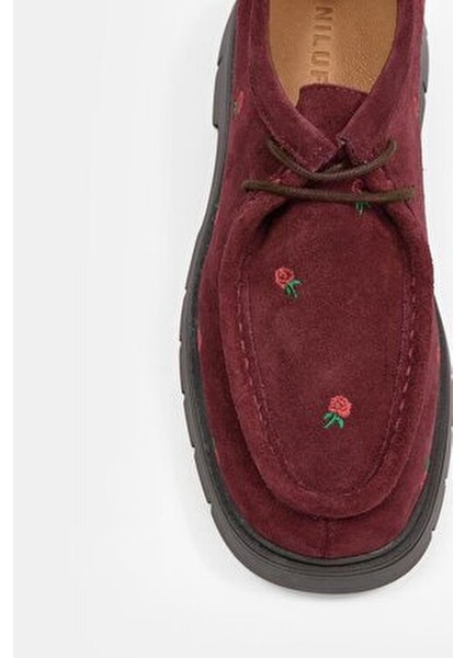 Freya Bordo Süet Hakiki Deri Kadın Loafer modelleri