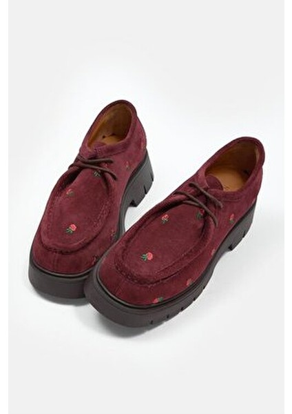 Freya Bordo Süet Hakiki Deri Kadın Loafer