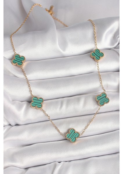 316L Çelik Gold Renk Zincir Yeşil Yonca Model Kadın Kolye - TJ-BKO9925 fiyatları