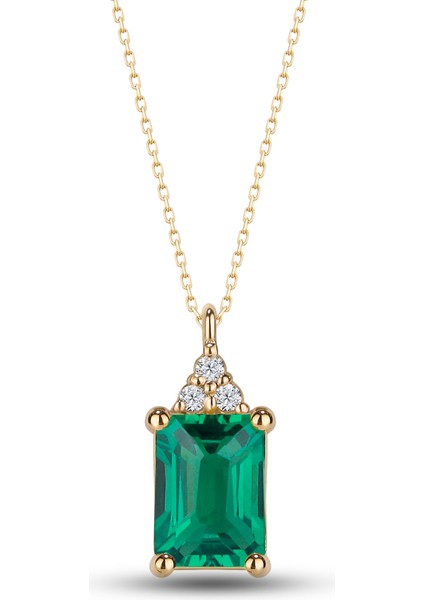 925 Ayar Gümüş Zümrüt Taşlı Gerçek Pırlanta Kolye Kadınlar Için Doğum Günü ve Özel Gün Hediyeleri