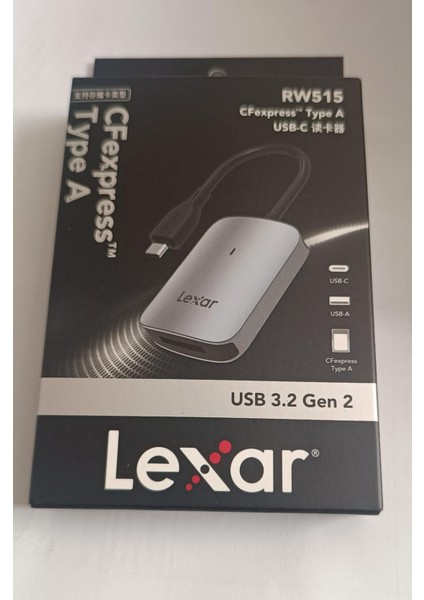 Lexar RW515 Cfexpress Tip A Kart Okuyucu, 900 Mb/s'ye Kadar, Cfe Tip A Kart Için USB 3.2 Gen 2 Bellek Kartı Okuyucu, Usb-C Kablosu/usb-C - Usb-A Adaptörü Dahil Cf Kart Okuyucu (LRW515U-RNHNG)