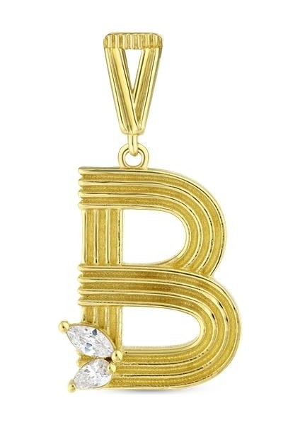 Altın B Harf Kolye Ucu - 14K