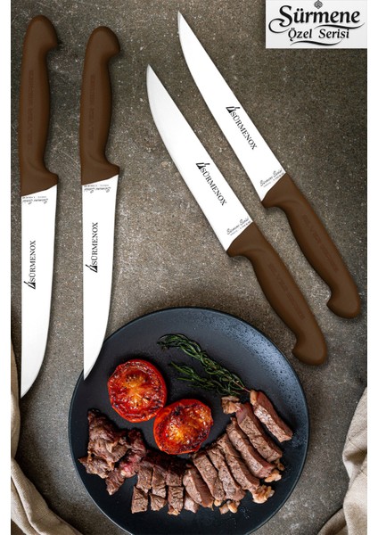 Sürmene Kahve Serisi Mutfak Bıçak Seti Et Ekmek Sebze Meyve Bıçağı 4 Lü Set Günlük Kullanım HDS-121