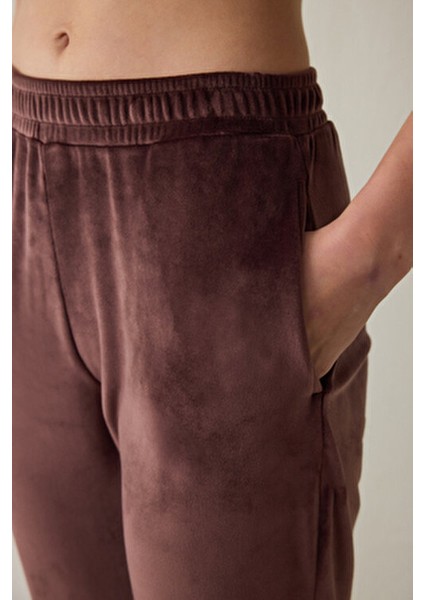 Kahverengi Yumuşak Kadife Sıcak Tutan Termal Etkili Jogger Eşofman Altı modelleri