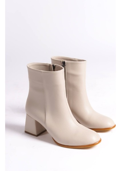 Lucinda Kadın Kışlık Bej Kalın Topuklu Bot