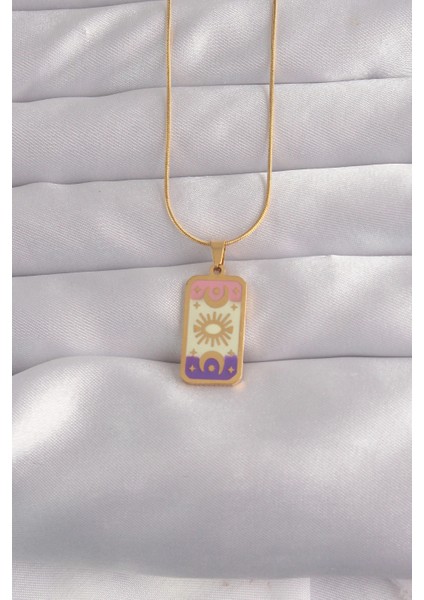 316L Çelik Gold Renk Karışık Mineli Ay Figür Tarot Kolye - TJ-BKO9032