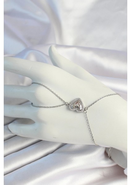 316L Çelik Zincirli Gümüş Renk Kalp Figürlü Zirkon Taşlı Şahmeran - TJ-SN671