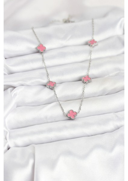316L Çelik Zincir Gümüş Renk Pembe Baby Boy Yonca Kadın Kolye - TJ-BKO10575 fiyatları