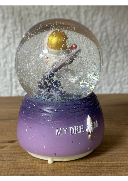 Gezegen Astronot Temalı Işıklı Müzikli Pilli Orta Boy Kar Küresi Dekoratif Hediyelik Eşya Müzik Kutusu modelleri