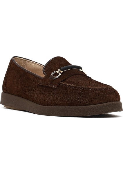 Kadın Kahverengi Tokalı Süet Deri Comfort Loafer 25AFD154010