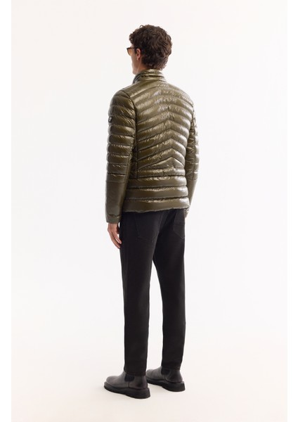 Erkek Haki Kaz Tüyü Su İtici Rüzgar Geçirmez Kumaş Dik Yaka Şişme Comfort Fit Mont B006015