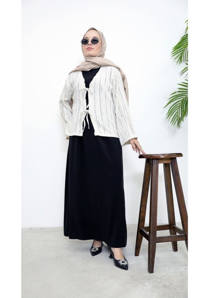 Pileli Ön Iki Bağlamalı Tunik-Bej