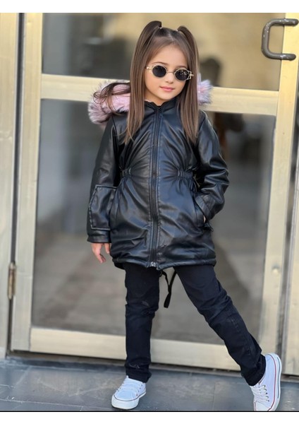 Kış Gözdesi Su Geçirmez Tam Kalıplı Polarlı Kız Çocuk Deri Montu fiyatları