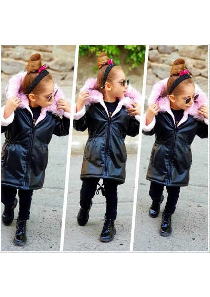 Kış Gözdesi Su Geçirmez Tam Kalıplı Polarlı Kız Çocuk Deri Montu fırsatları
