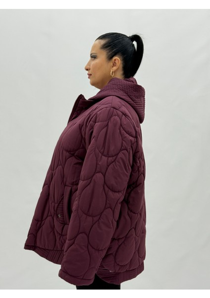 Büyük Beden Fermuarlı Düğmeli Cepli Kapüşonlu Oversize Kadın Mont modelleri