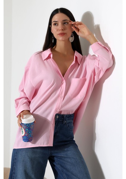 Tek Cep Modal Oversize Kadın Gömlek