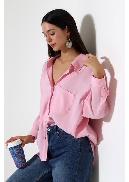 Tek Cep Modal Oversize Kadın Gömlek