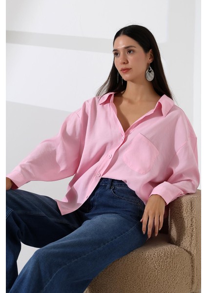 Tek Cep Modal Oversize Kadın Gömlek