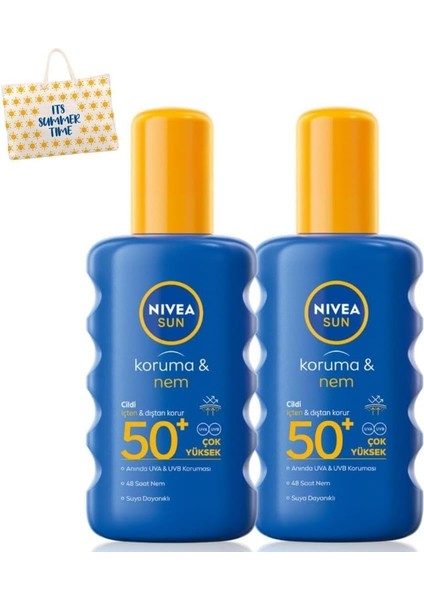 Sun Güneş Koruyucu ve Nemlendirici Vücut Spreyi 200ML, SPF50 Uva Uvb Koruması, X2ADET, Çanta Hediye