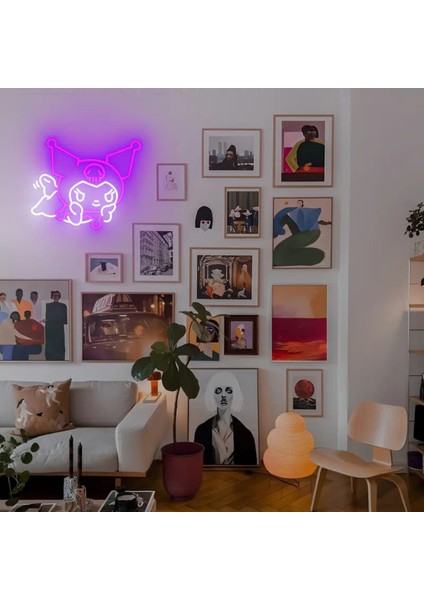 Kuromi Figürlü Büyük Boy Pleksi USB Kablolu Neon Işıklı Dekoratif Gece Lambası (38CM * 32 Cm) modelleri