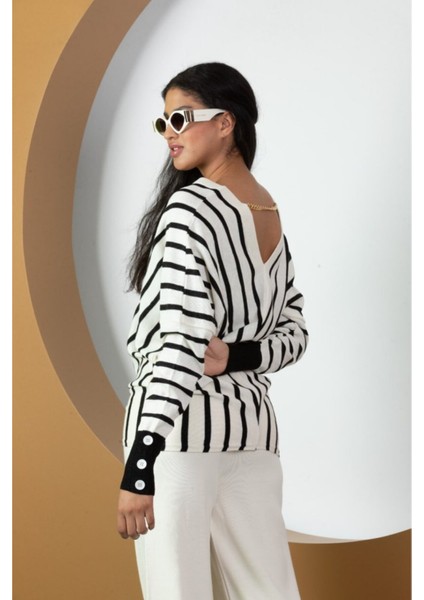 Kadın Çizgili V Yaka Triko Tunik Standart Beden 21004 modelleri