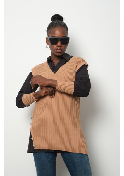 Fitilli Triko Süveterli Gömlek Ikili Kombin