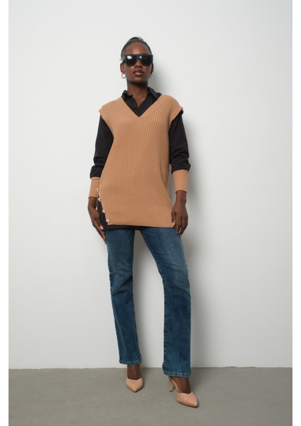 Fitilli Triko Süveterli Gömlek Ikili Kombin