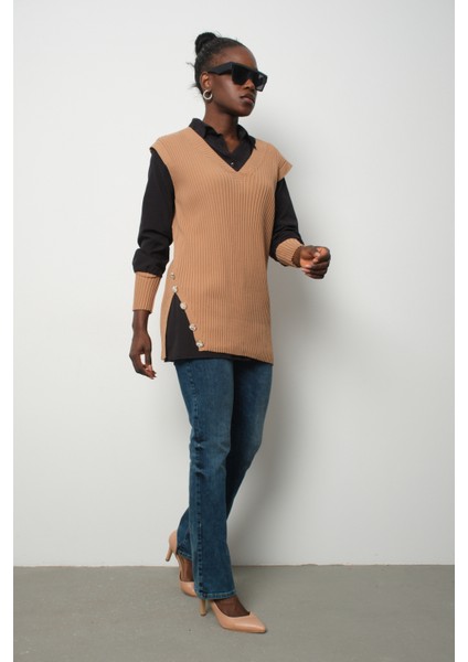 Fitilli Triko Süveterli Gömlek Ikili Kombin