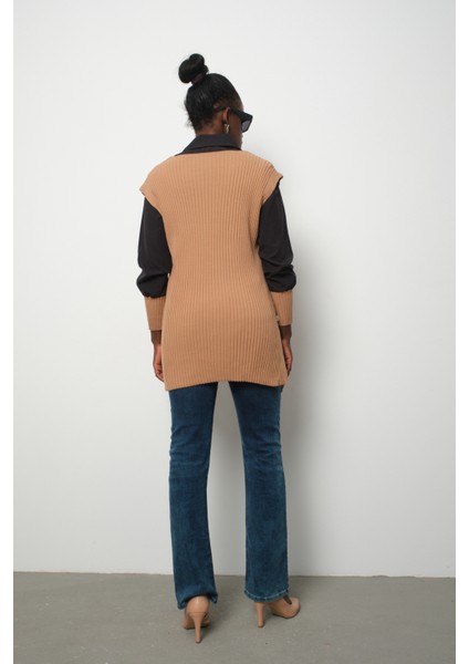 Fitilli Triko Süveterli Gömlek Ikili Kombin