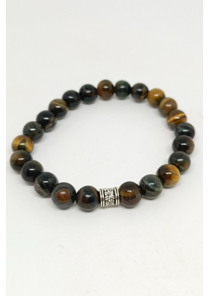 Gümüş Aksesuarlı Koyu Ton Kaplan Gözü Doğal Taşlı Bileklik