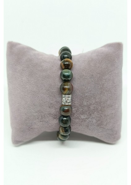 Gümüş Aksesuarlı Koyu Ton Kaplan Gözü Doğal Taşlı Bileklik fiyatları