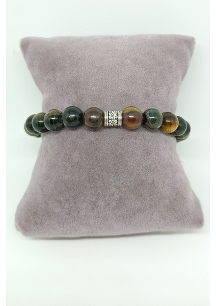 Gümüş Aksesuarlı Koyu Ton Kaplan Gözü Doğal Taşlı Bileklik modelleri