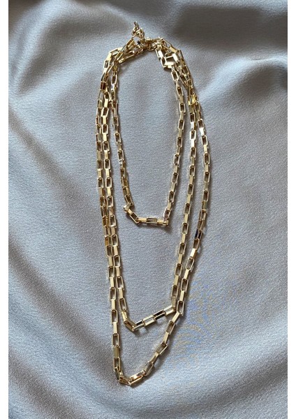 Üç Sıralı Geometrik Zincir Gold Kolye fiyatları