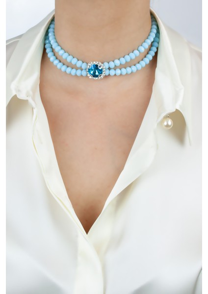 Çift Sıralı Kristal Taşlı Kolye