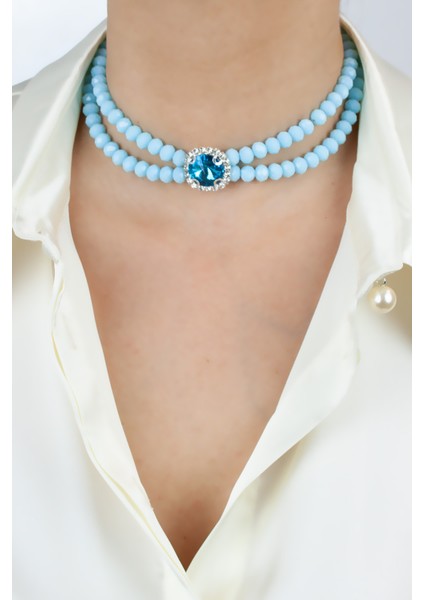 Çift Sıralı Kristal Taşlı Kolye fiyatları