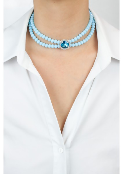 Çift Sıralı Kristal Taşlı Kolye modelleri