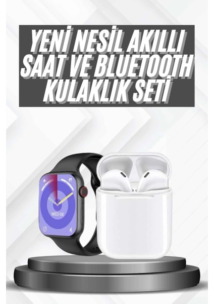Akıllı Saat Gümüş Kasa Bluetooth Kulaklık Hediyeli Çok Fonksiyonlu Ikili Set