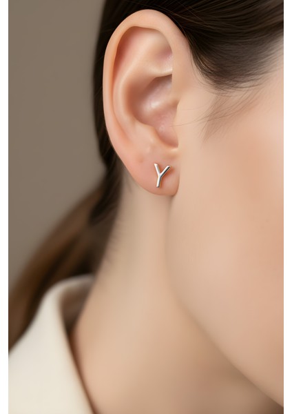 Y Harfi 18 Ayar Beyaz Altın Kaplama Gümüş Tek Küpe fiyatları