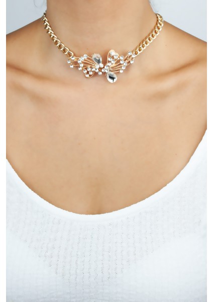 Kristal Detay Gold Kadın Kolye