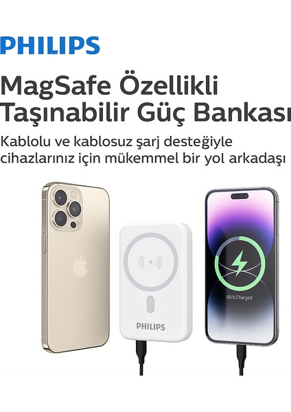Magsafe Ile Uyumlu Kablosuz Powerbank, 5000 Mah, Taşınabilir Şarj Cihazı, Stand Özellikli, Usb-C ve Usb-A Çıkışlı, Hızlı Şarj