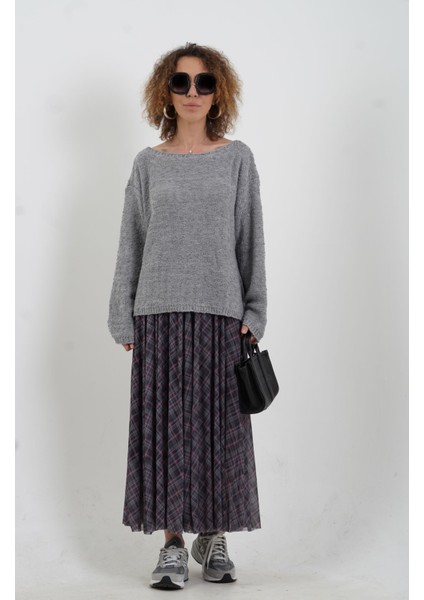 Antrasit Ekoseli Tül Etek