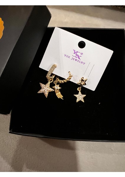 Çelik Altın Kaplama Çoklu Küpe Set