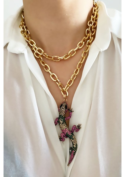 Ejder Figür Çift Sıralı Tasarım Kolye