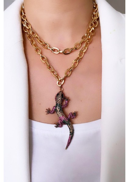 Ejder Figür Çift Sıralı Tasarım Kolye fırsatları